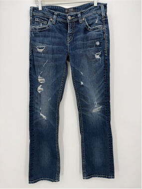 Silver Jeans Y2K Blue Distressed Aiko Baby Boot Cut Pants Women size W30/L33